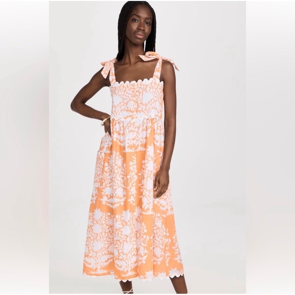 Juliet Dunn London 100% Cotton Apricot Cottagecore Coquette Maxi Dress 0